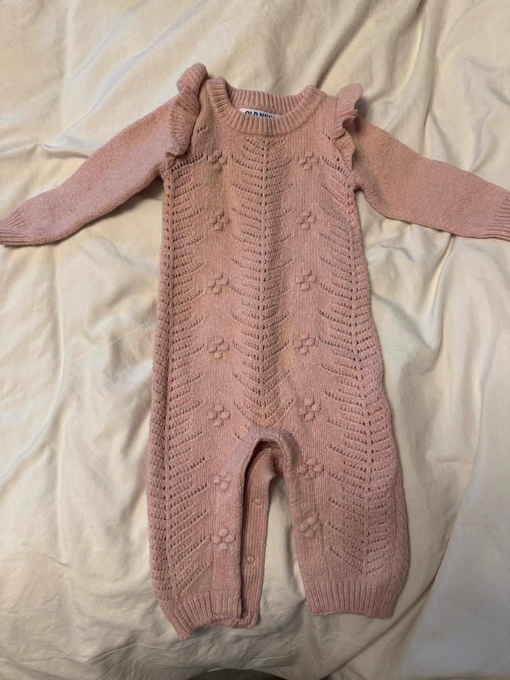 Old Navy Soft Pink Knit Ruffled Shoulder One-Piece Footie